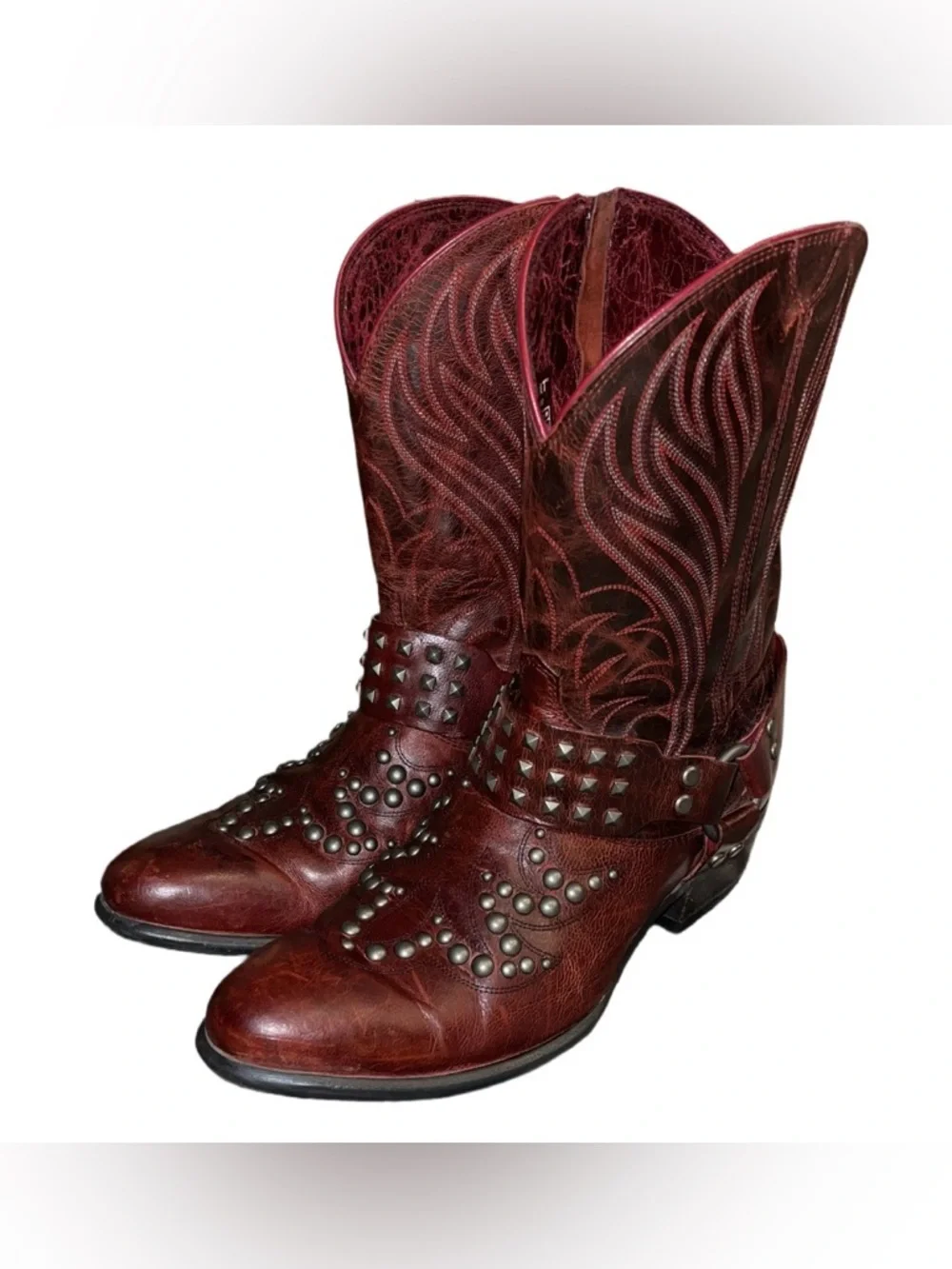 Ariat Deep Red Leather Western Boots with Stud Detail - Picture 1 of 7